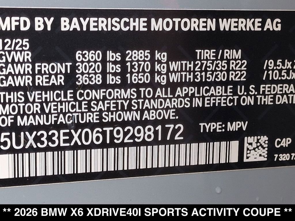 New 2026 BMW X6 xDrive40i w/ Executive Package image 20