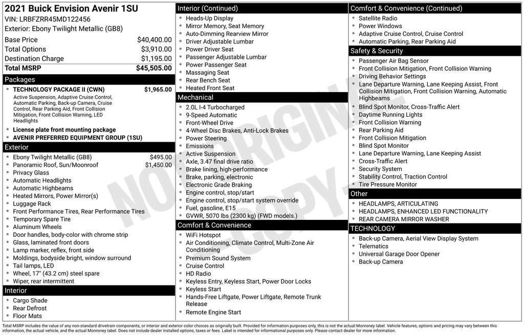 Used 2021 Buick Envision Avenir w/ Technology Package II image 2
