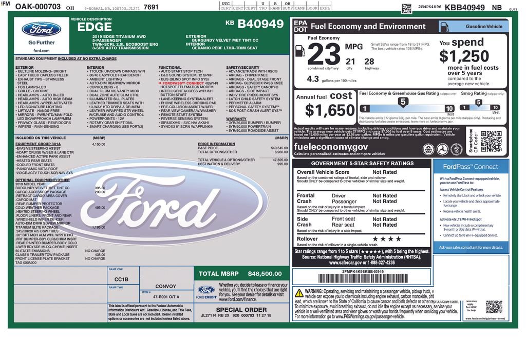 Used 2019 Ford Edge Titanium w/ Equipment Group 301A AWD/4WD image 3