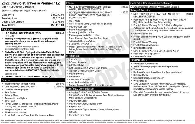 Used 2022 Chevrolet Traverse Premier w/ LPO, Floor Liner Package AWD/4WD image 7