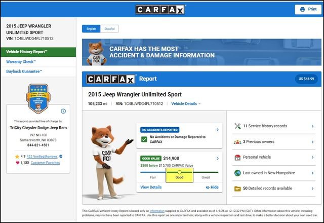 Used 2015 Jeep Wrangler Unlimited Sport w/ Quick Order Package 23S image 12