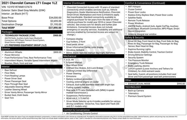 Used 2021 Chevrolet Camaro LT w/ Technology Package RWD image 22