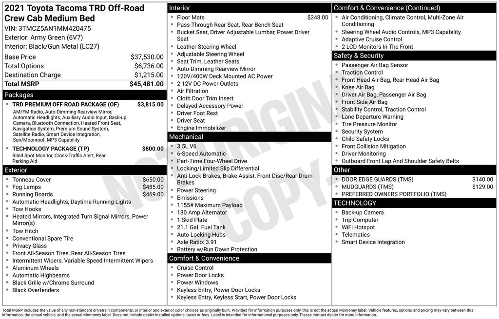 Used 2021 Toyota Tacoma TRD Off-Road w/ TRD Premium Off Road Package AWD/4WD image 6