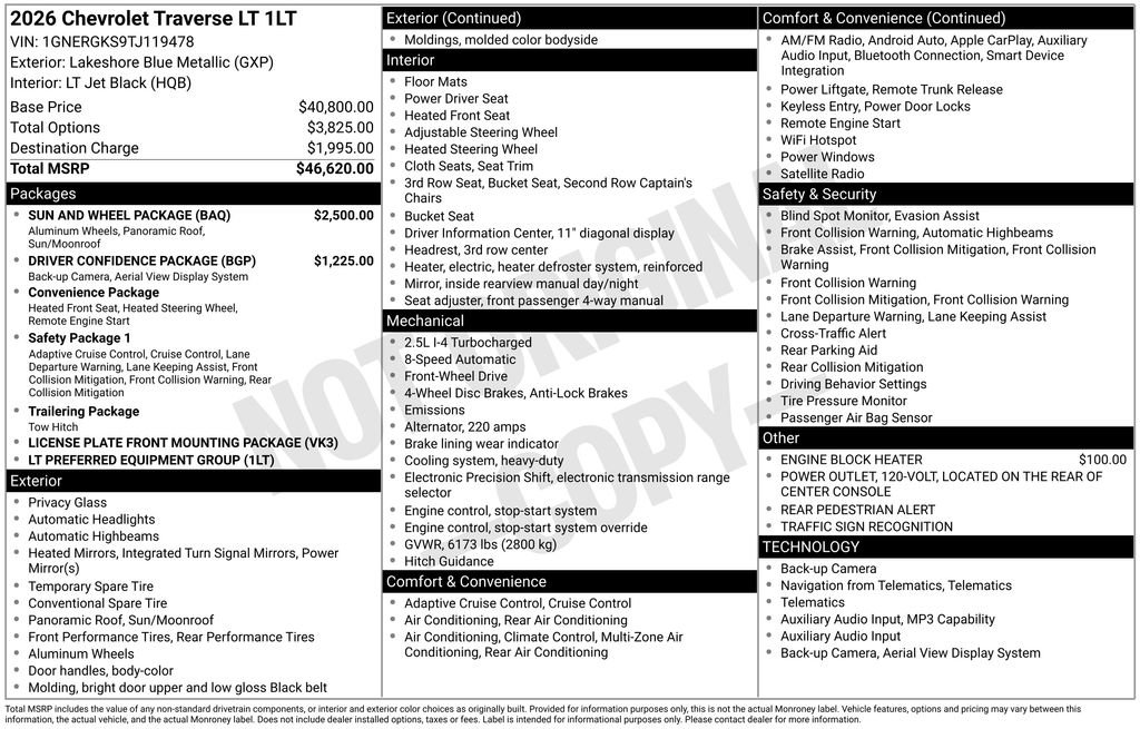 New 2026 Chevrolet Traverse LT w/ Sun and Wheel Package image 23