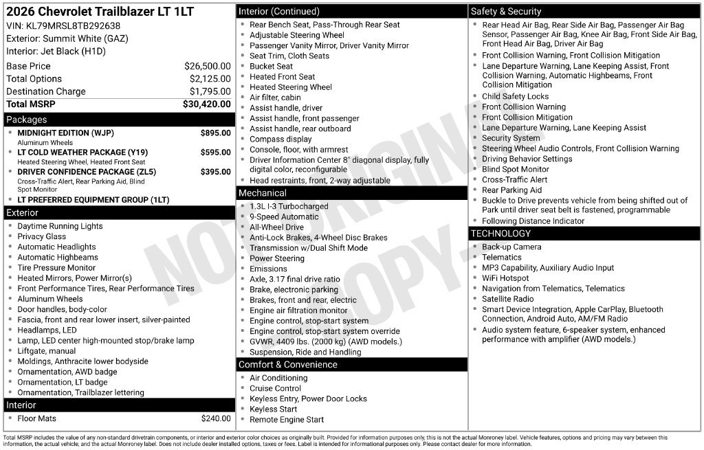 New 2026 Chevrolet TrailBlazer LT w/ Midnight Edition AWD/4WD image 10