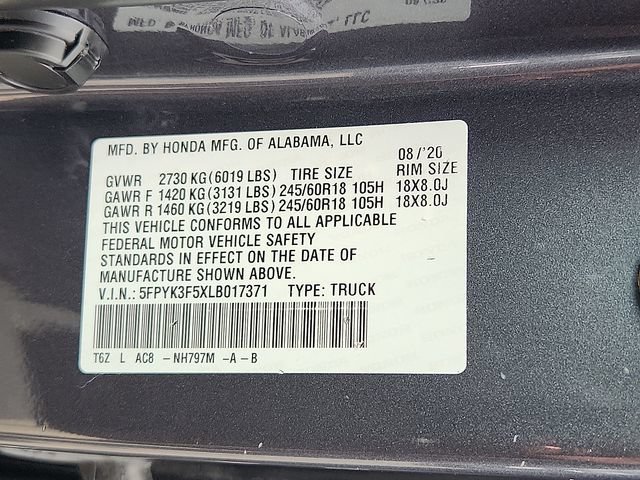 Certified 2020 Honda Ridgeline RTL image 27
