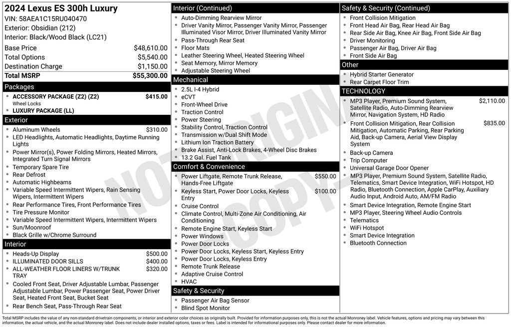 Used 2024 Lexus ES 300h w/ Accessory Package (Z2) FWD image 24