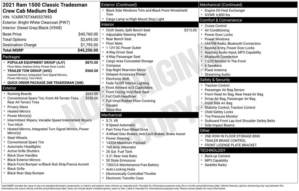 Certified 2021 RAM 1500 Tradesman w/ Popular Equipment Group image 7
