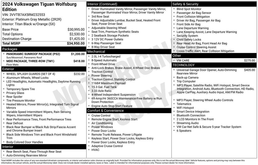 Used 2024 Volkswagen Tiguan Wolfsburg Edition w/ Panoramic Sunroof Package FWD image 4