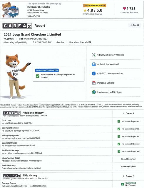 Used 2021 Jeep Grand Cherokee L Limited AWD/4WD image 5