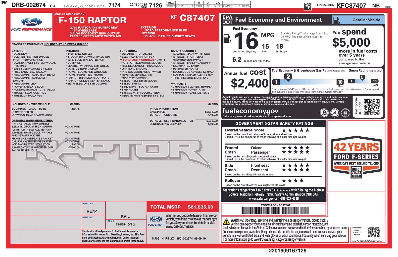 Used 2019 Ford F150 Raptor w/ Equipment Group 801A Mid AWD/4WD image 14
