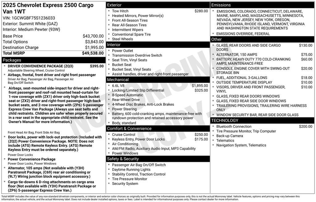 New 2025 Chevrolet Express 2500 Work Van w/ Driver Convenience Package image 38