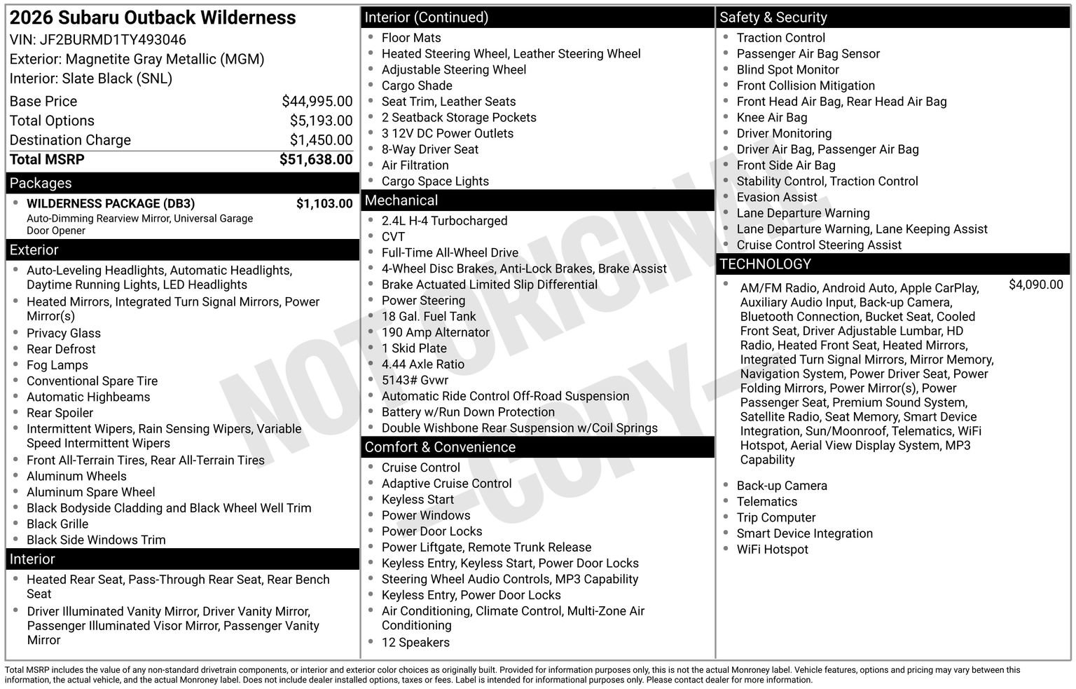 New 2026 Subaru Outback Wilderness w/ Wilderness Package AWD/4WD image 14