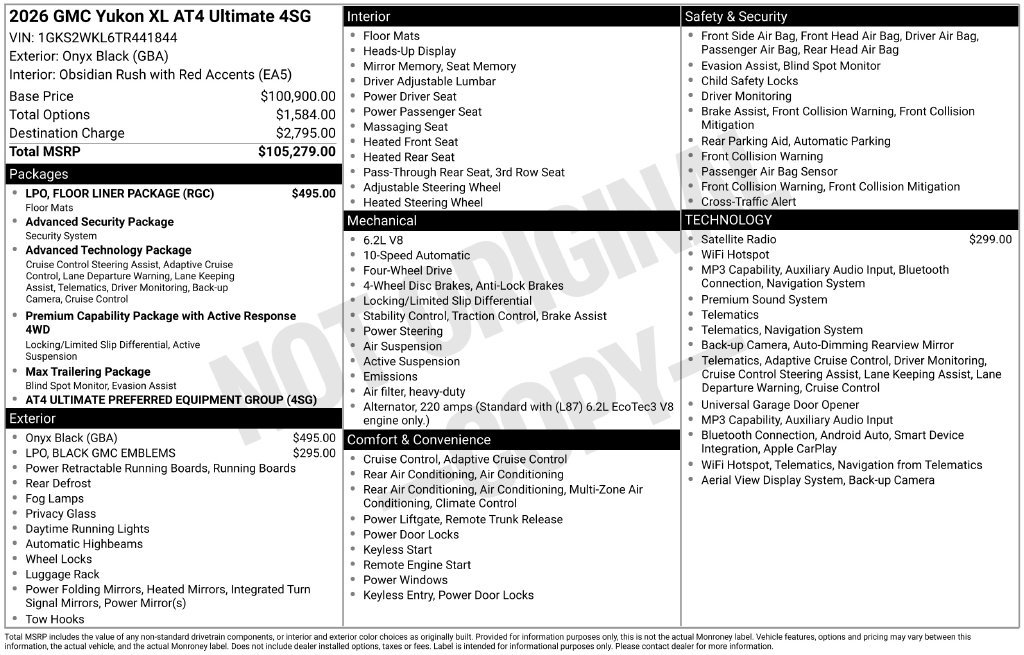 New 2026 GMC Yukon XL AT4 Ultimate w/ LPO, Floor Liner Package AWD/4WD image 53