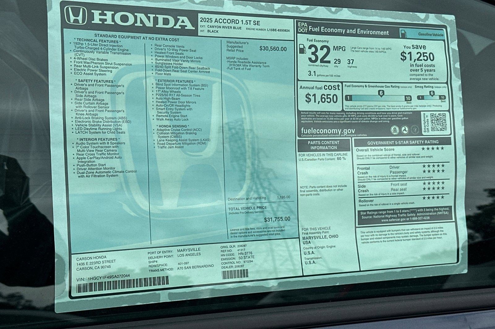 New 2025 Honda Accord SE image 31