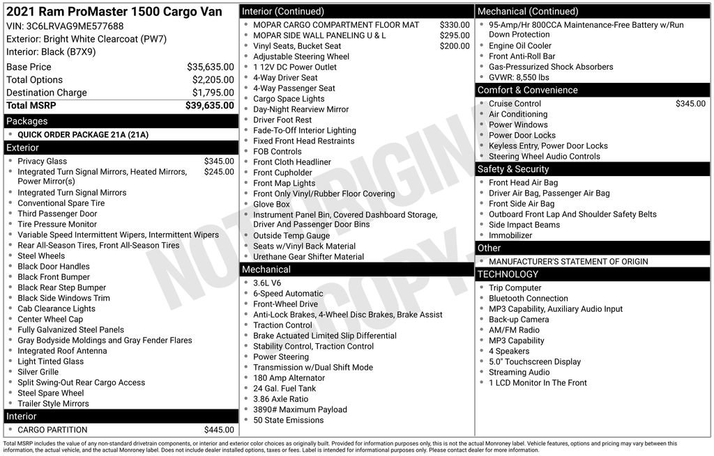 Used 2021 RAM ProMaster 1500 FWD image 9