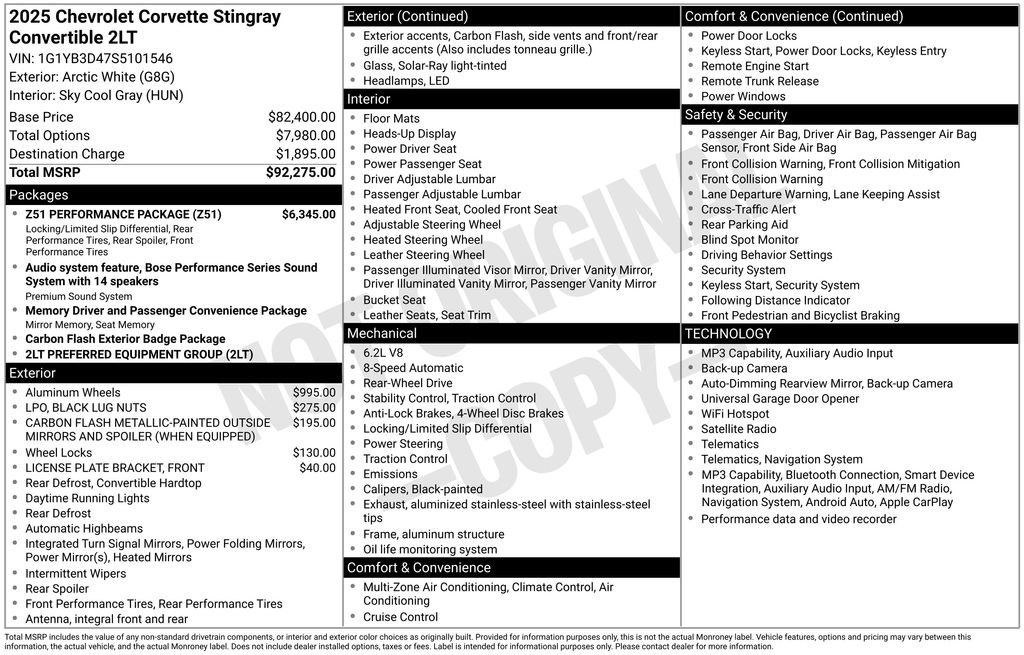 Used 2025 Chevrolet Corvette Stingray Preferred Conv w/ Z51 Performance Package RWD image 6