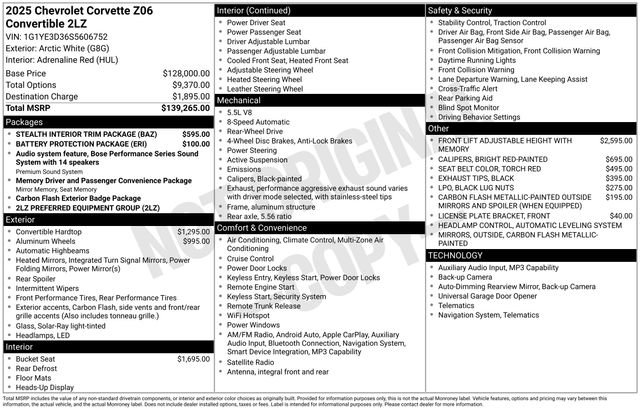 Used 2025 Chevrolet Corvette Z06 w/ Stealth Interior Trim Package RWD image 36