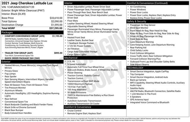 Used 2021 Jeep Cherokee Latitude Lux w/ Comfort/Convenience Group AWD/4WD image 20