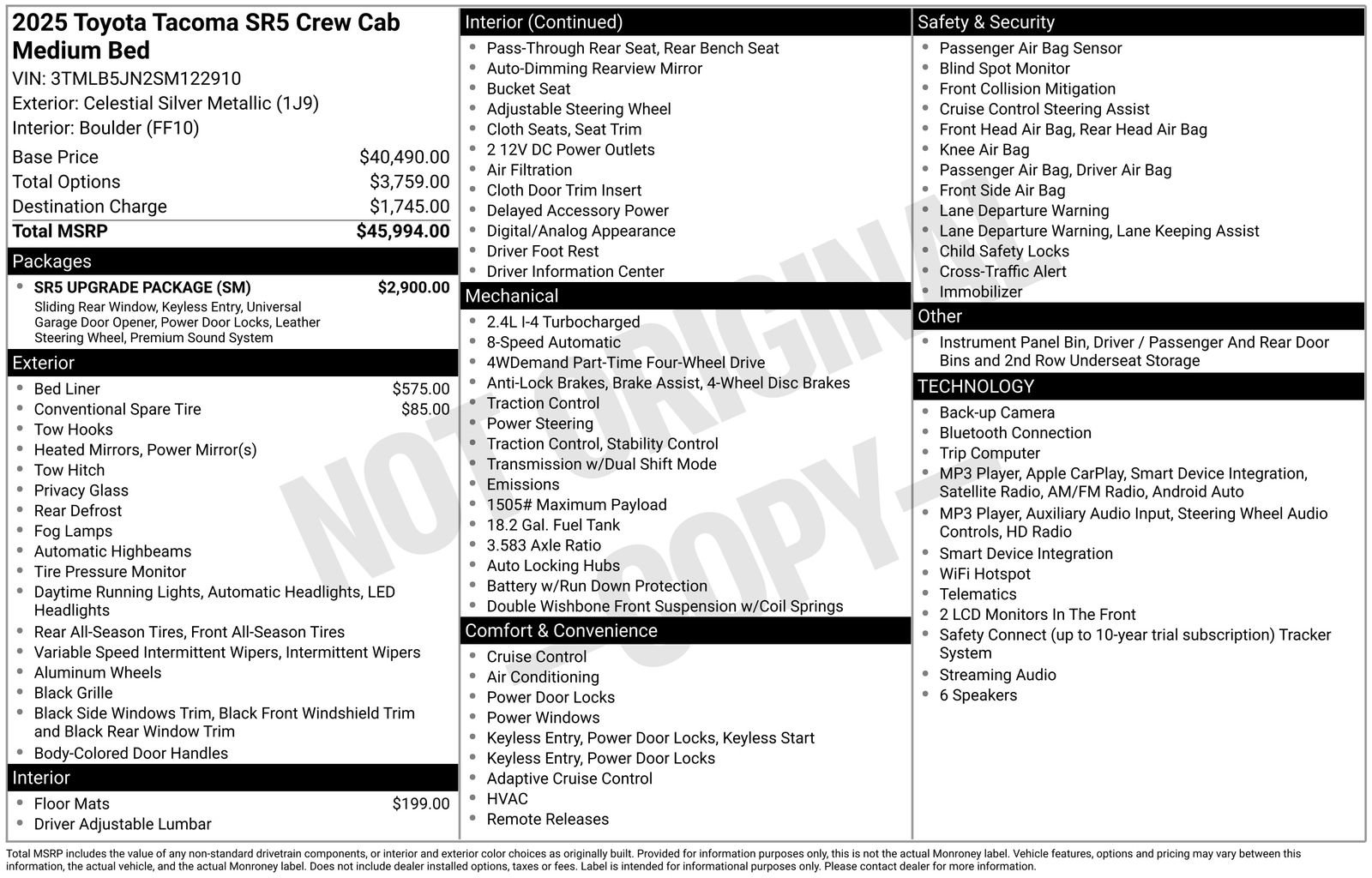 Used 2025 Toyota Tacoma SR5 w/ SR5 Upgrade Package