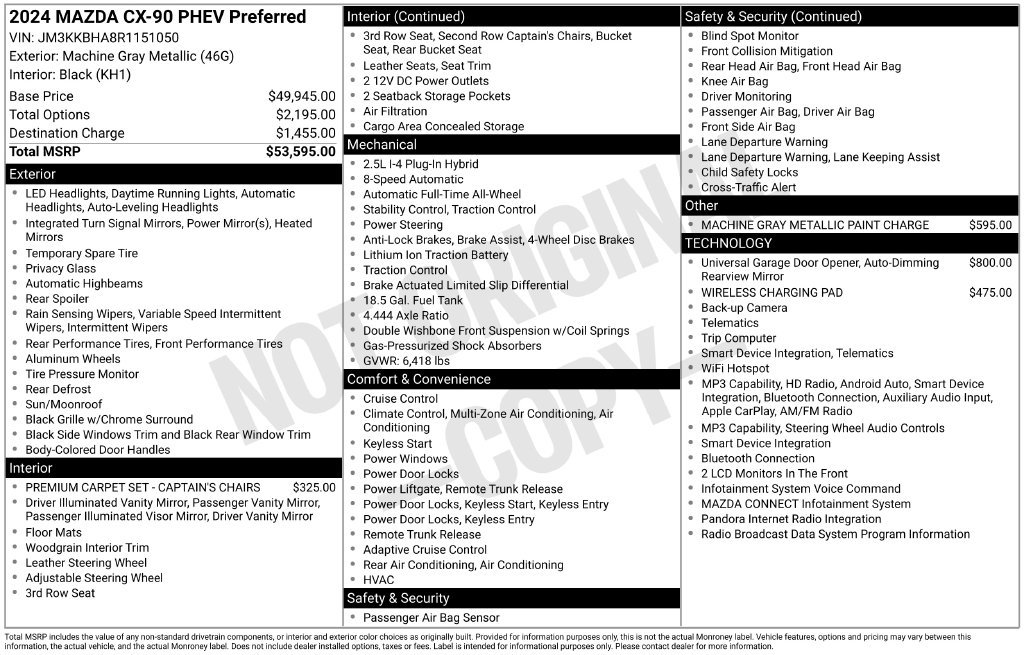 Certified 2024 MAZDA CX-90 Plug-In Hybrid w/ Preferred AWD/4WD image 3