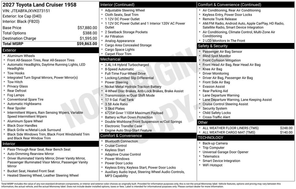 New 2027 Toyota Land Cruiser 1958 AWD/4WD image 4