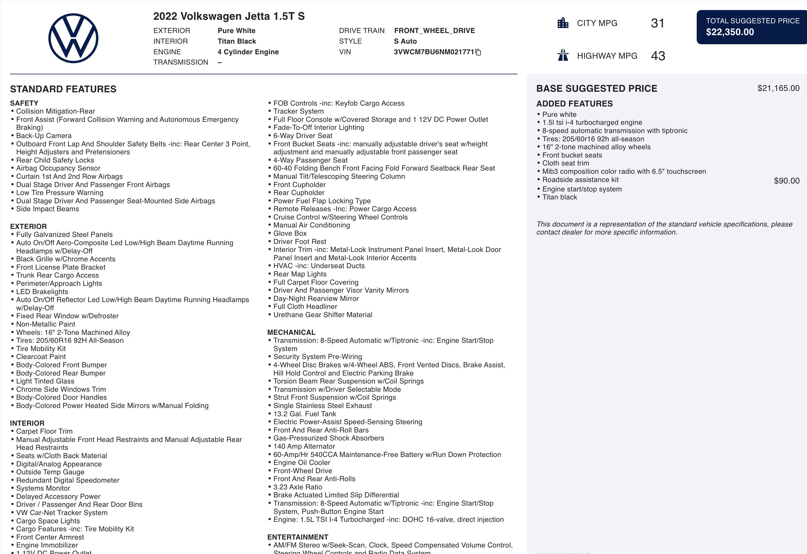 Used 2022 Volkswagen Jetta S image 4