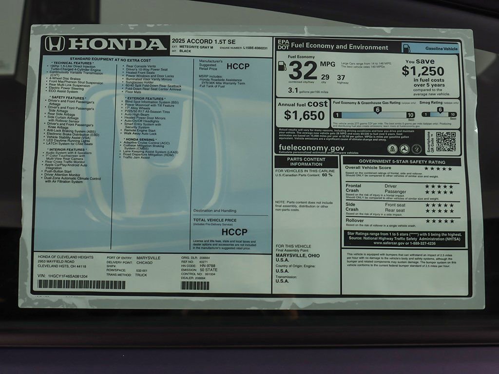 Certified 2025 Honda Accord SE image 24