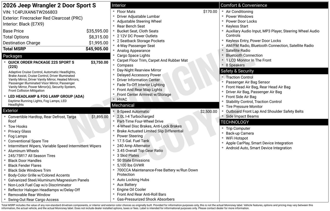 New 2026 Jeep Wrangler Sport AWD/4WD image 27