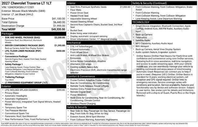New 2027 Chevrolet Traverse LT w/ Sun and Wheel Package FWD image 37