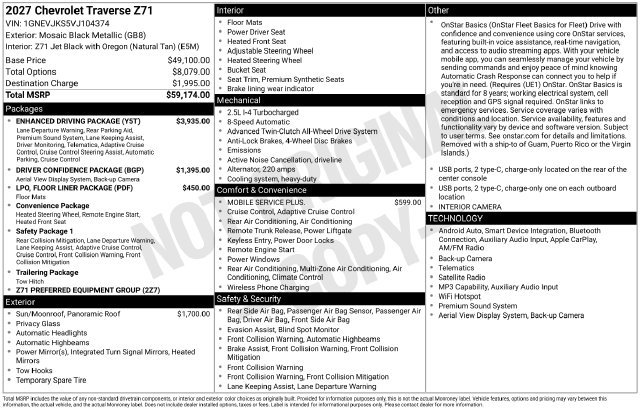 New 2027 Chevrolet Traverse Z71 w/ Enhanced Driving Package AWD/4WD image 4