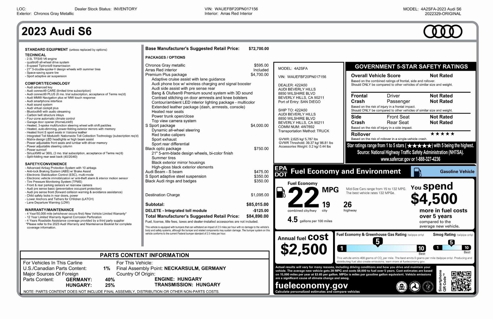 Used 2023 Audi S6 Premium Plus w/ Premium Plus Package image 86