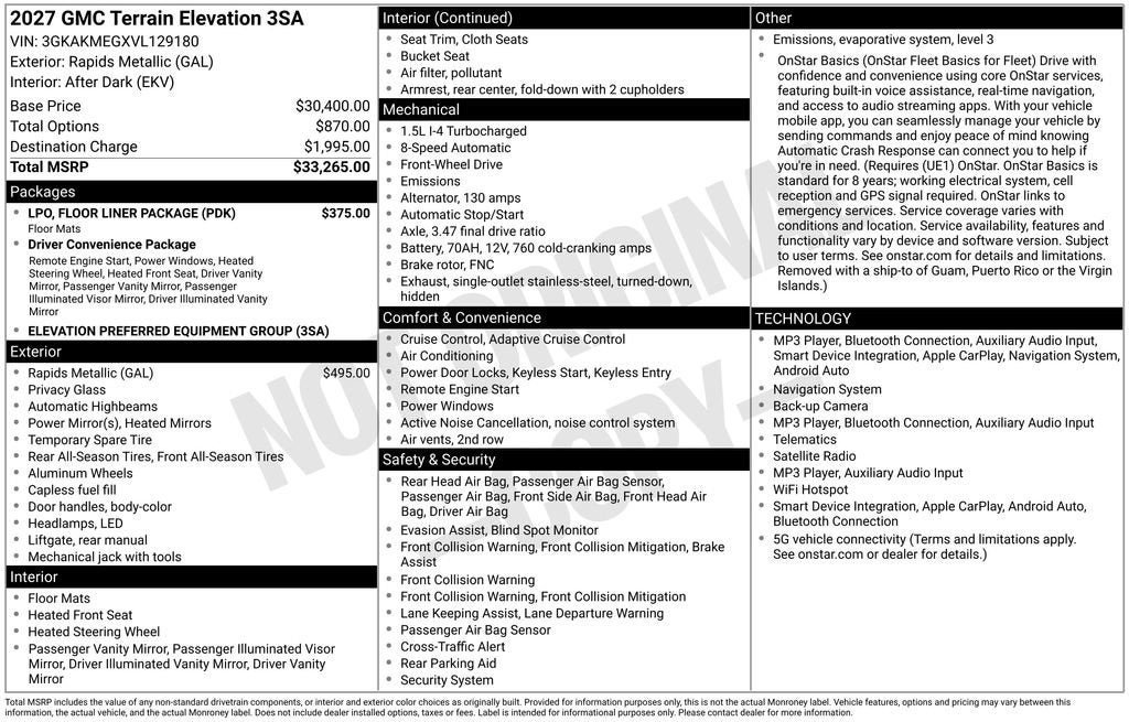 New 2027 GMC Terrain Elevation w/ LPO, Floor Liner Package FWD image 4