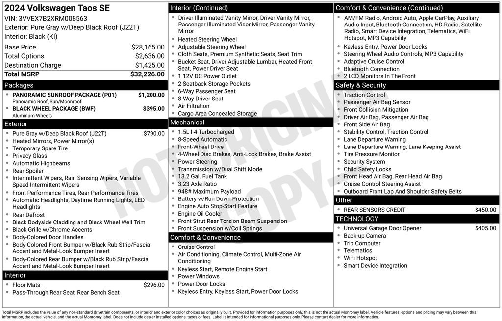 Used 2024 Volkswagen Taos SE w/ Panoramic Sunroof Package image 2