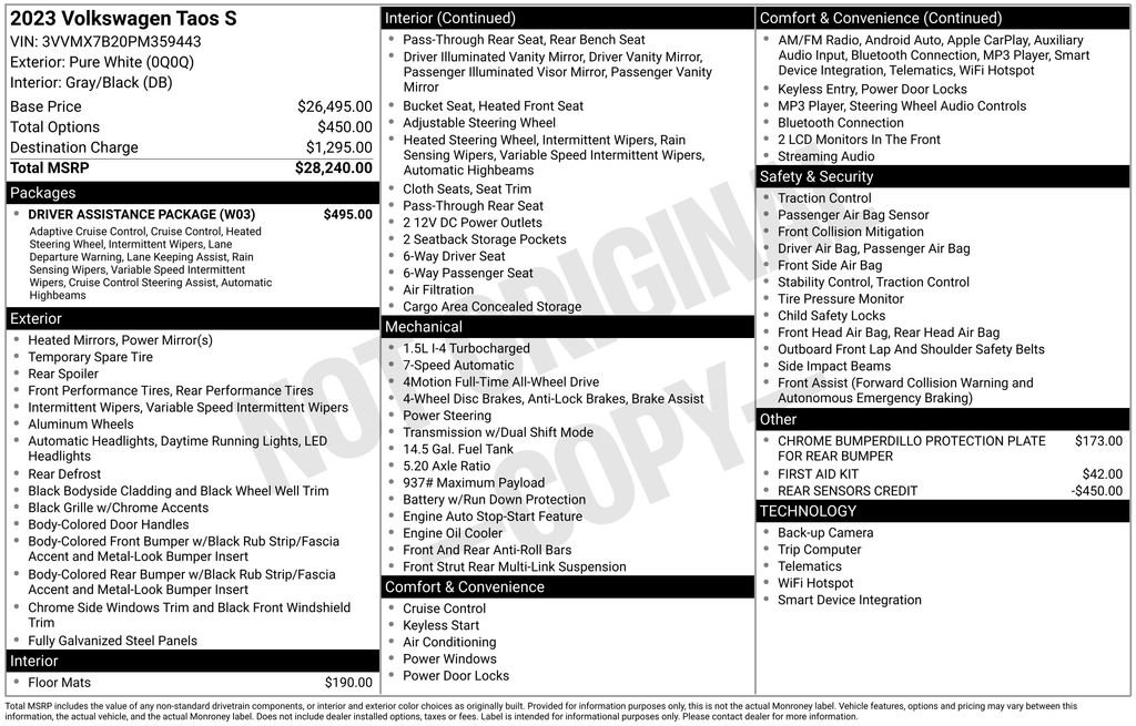 Used 2023 Volkswagen Taos S w/ Driver Assistance Package image 9