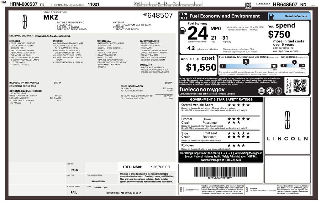 Used 2017 Lincoln MKZ Premiere FWD image 3