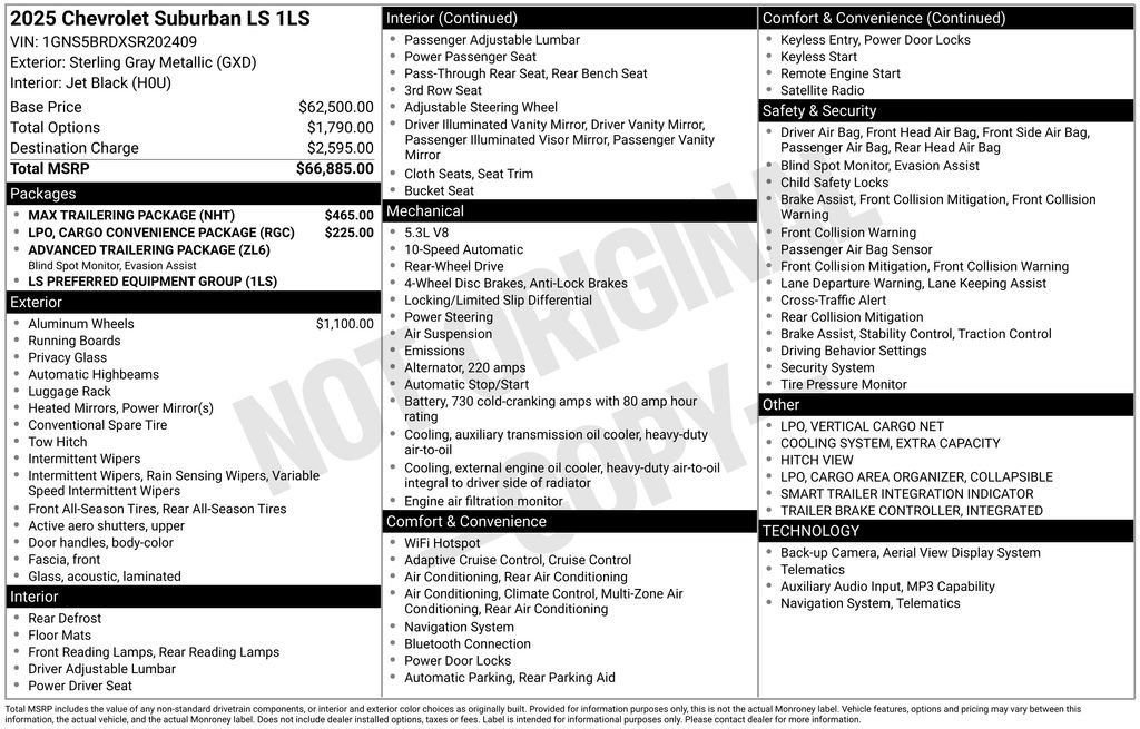 Certified 2025 Chevrolet Suburban LS w/ Max Trailering Package RWD image 9