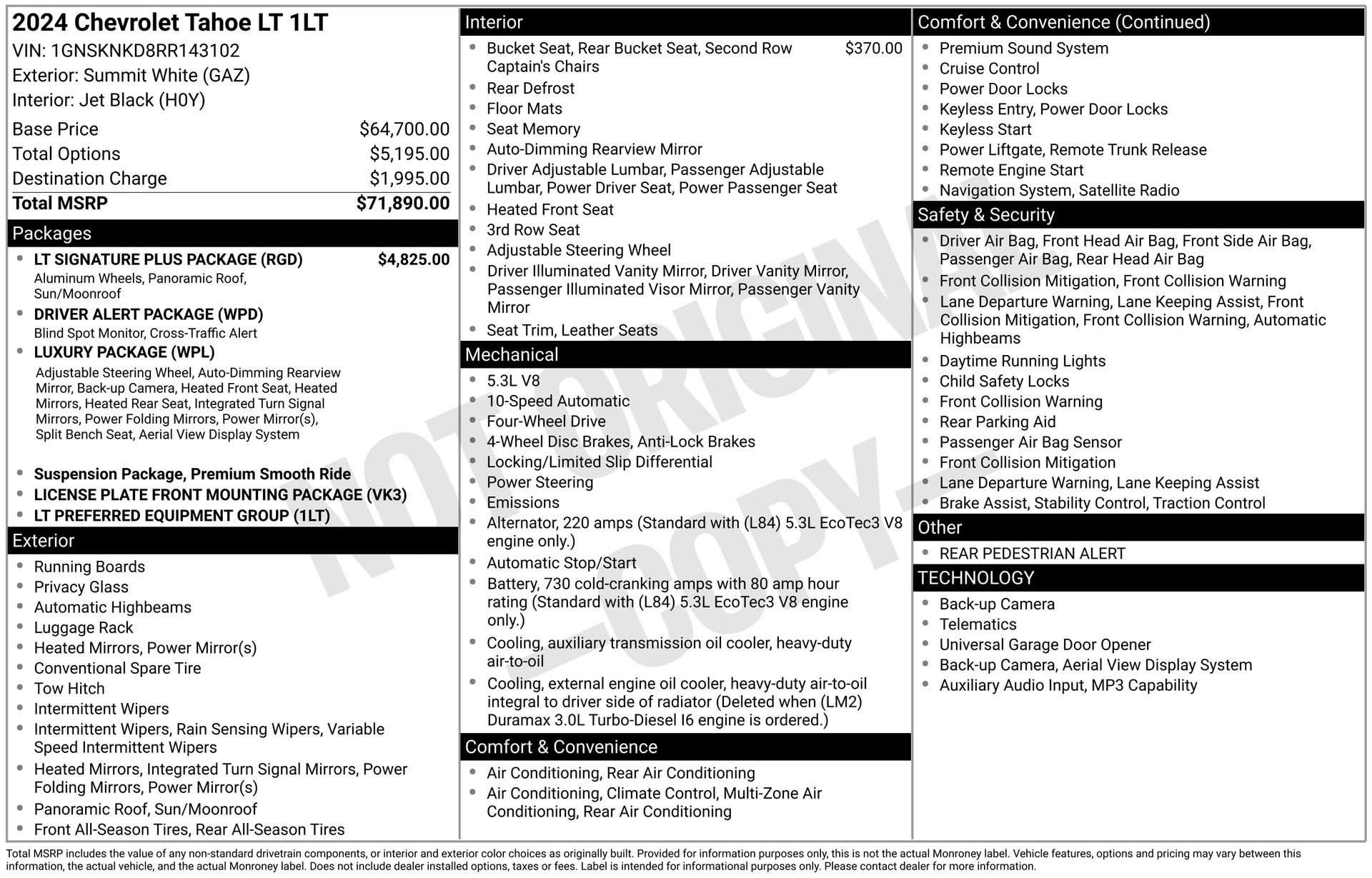 Used 2024 Chevrolet Tahoe LT w/ LT Signature Plus Package AWD/4WD image 3