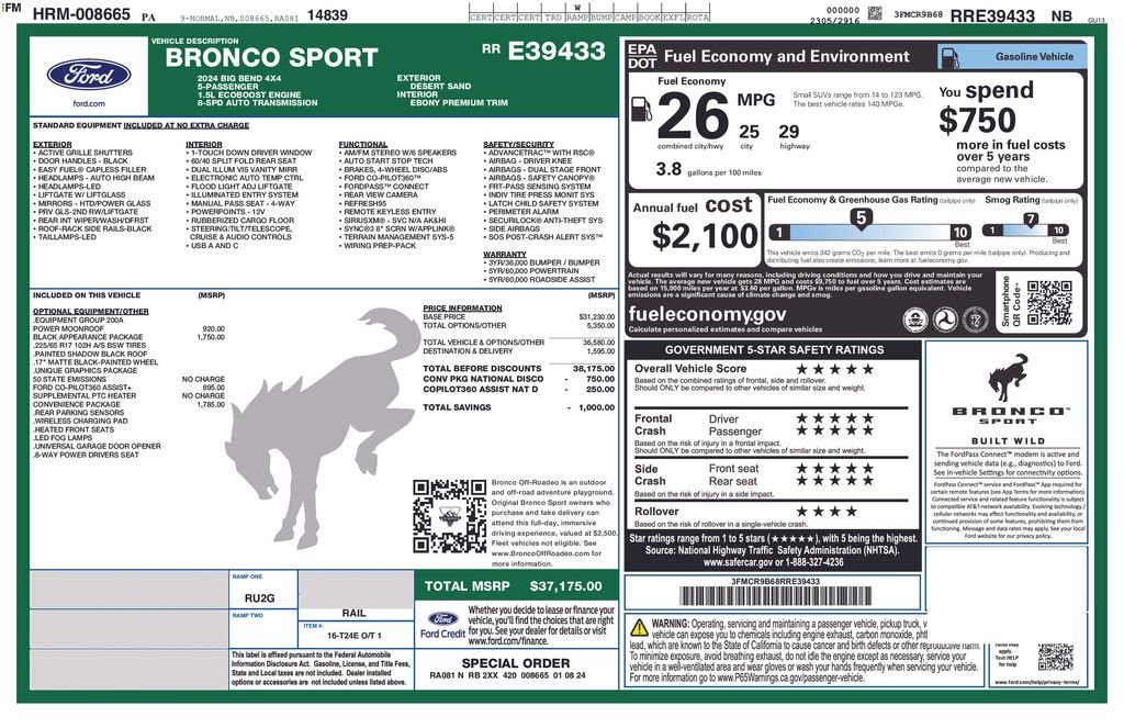 Used 2024 Ford Bronco Sport Big Bend w/ Convenience Package AWD/4WD image 2