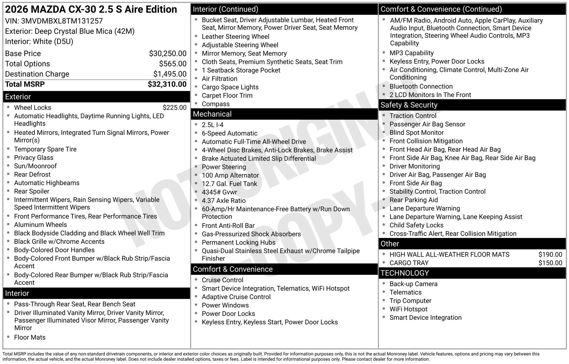 New 2026 MAZDA CX-30 Aire Edition AWD/4WD image 6