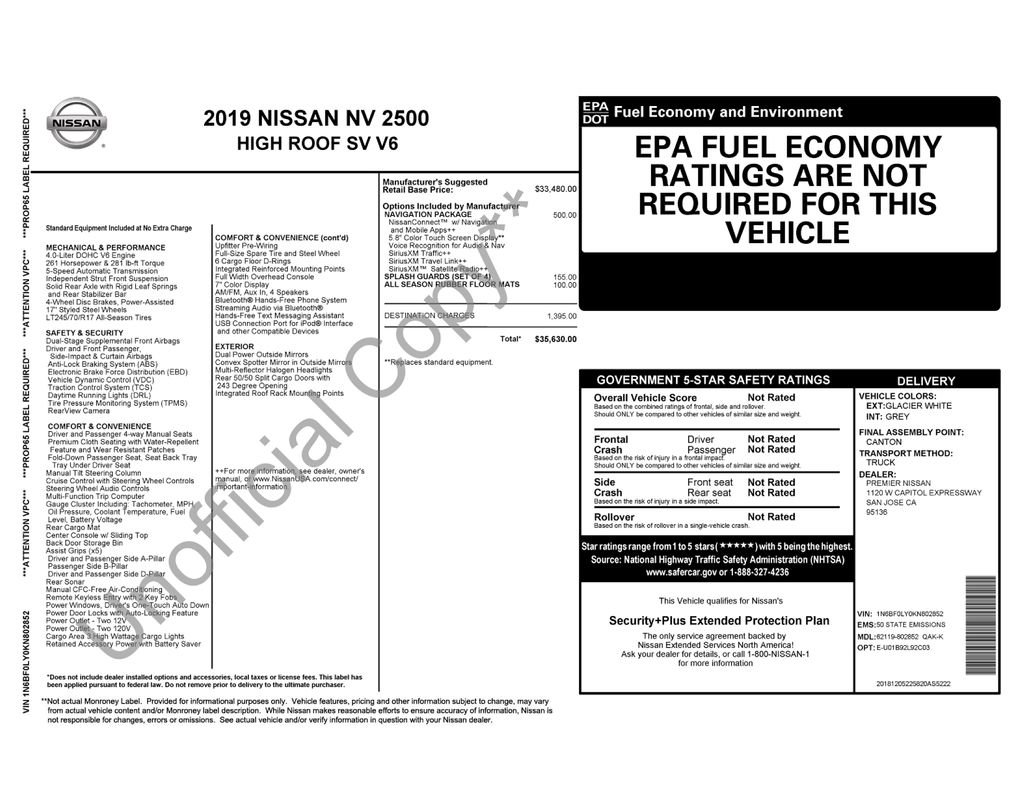 Used 2019 Nissan NV 2500 SV w/ Navigation Package RWD image 13