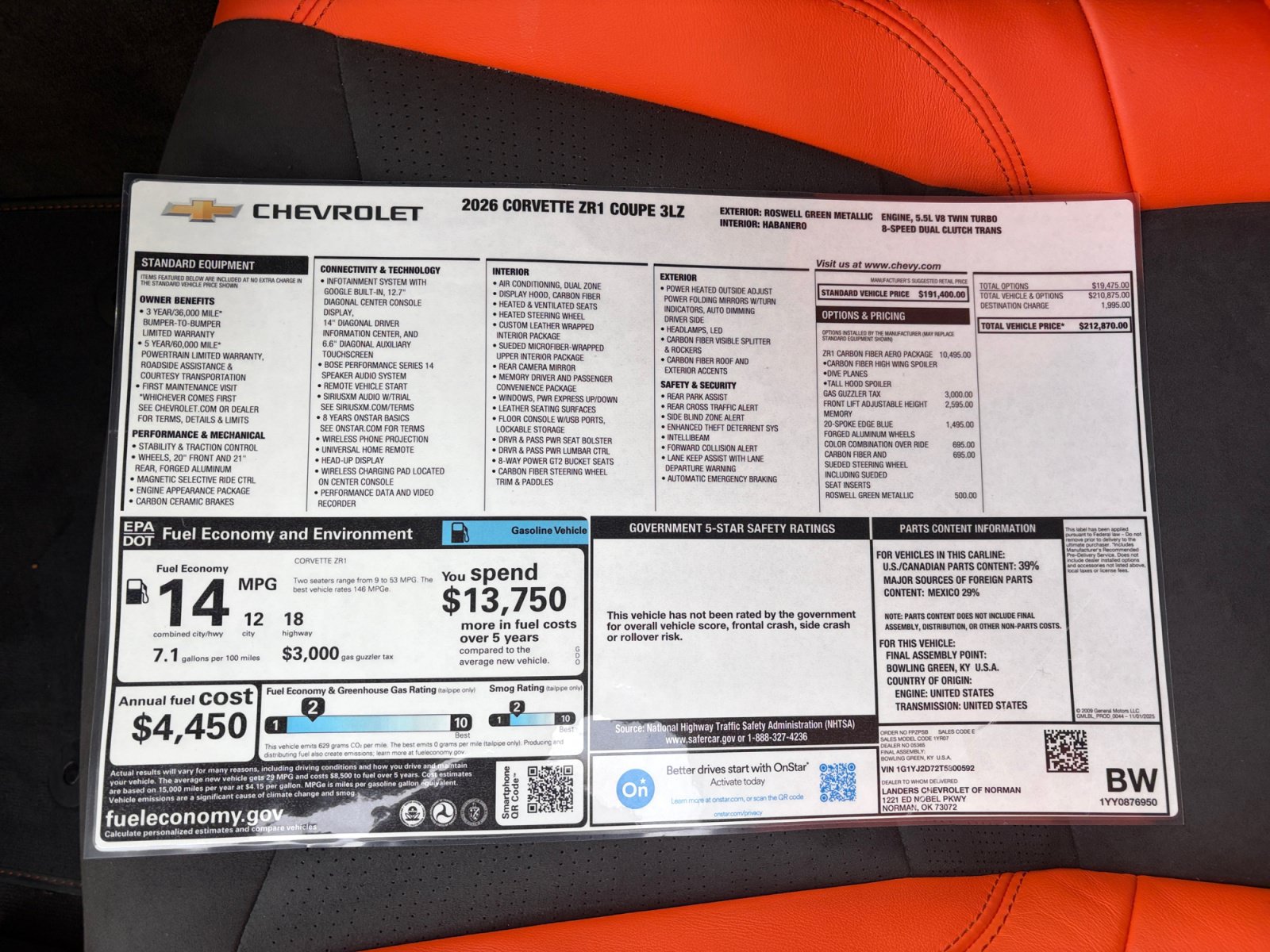 Used 2026 Chevrolet Corvette ZR1 w/ ZR1 Carbon Fiber Aero Package RWD image 29