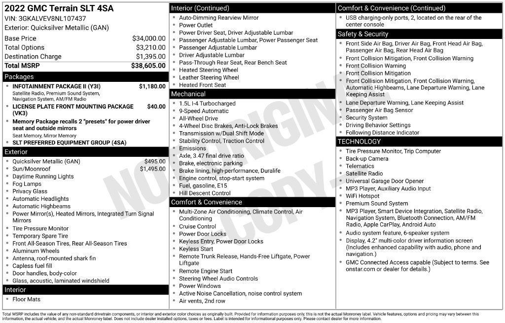 Used 2022 GMC Terrain SLT w/ Infotainment Package II AWD/4WD image 27