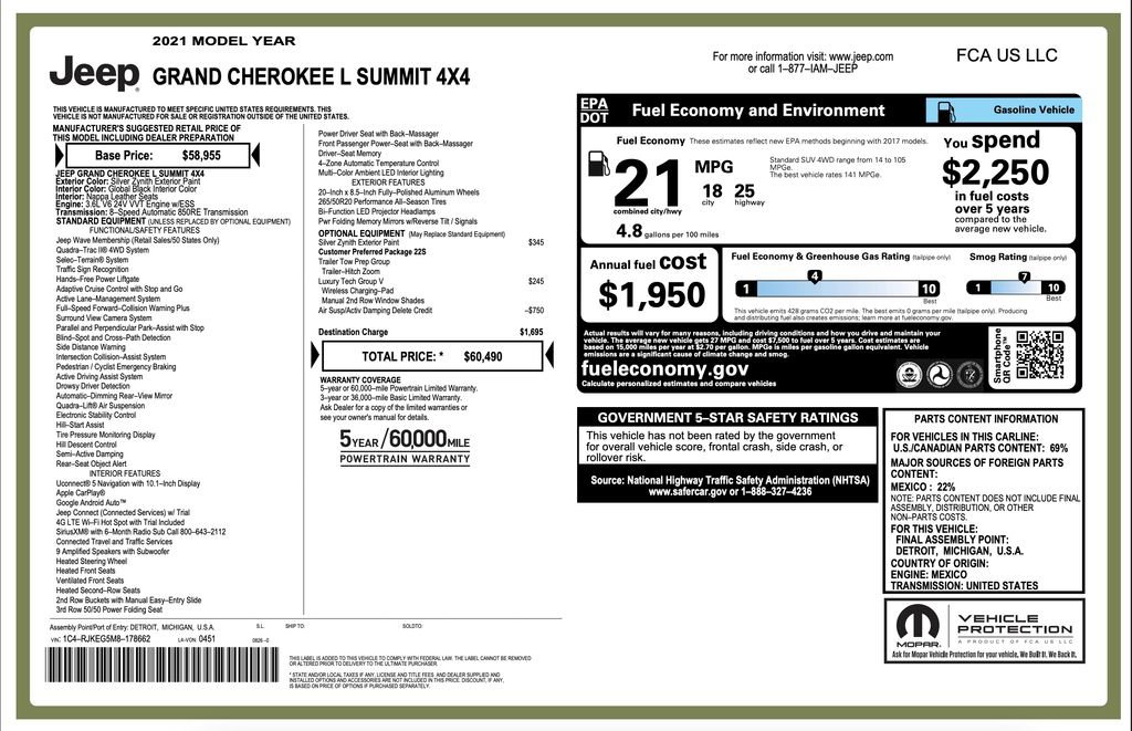 Certified 2021 Jeep Grand Cherokee L Summit w/ Luxury Tech Group V AWD/4WD image 2