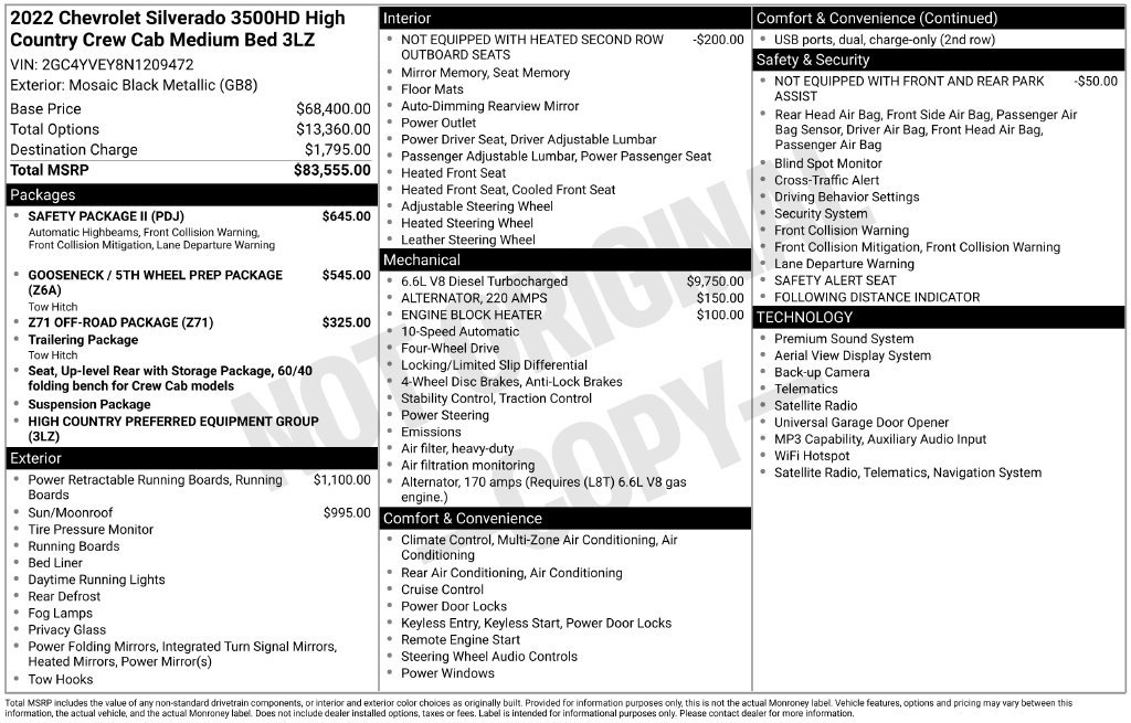 Used 2022 Chevrolet Silverado 3500 High Country w/ Safety Package II AWD/4WD image 3