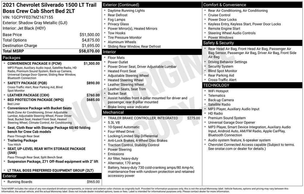 Used 2021 Chevrolet Silverado 1500 LT Trail Boss w/ Convenience Package II AWD/4WD image 2