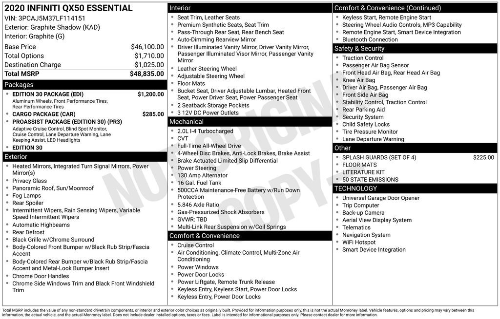 Used 2020 INFINITI QX50 Essential w/ Edition 30 Package image 11