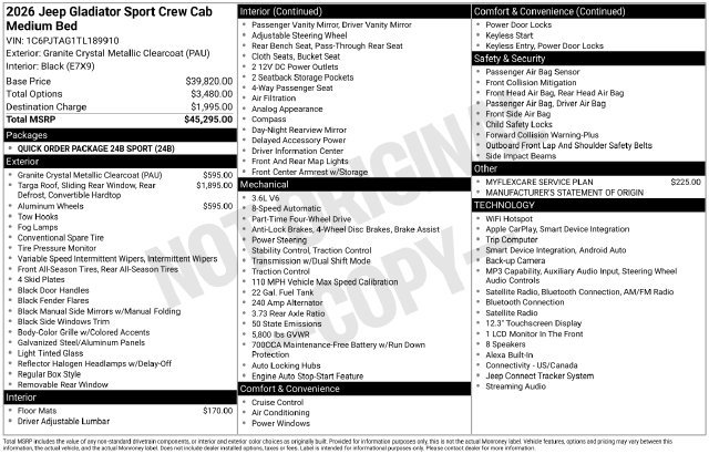 New 2026 Jeep Gladiator Sport AWD/4WD image 27
