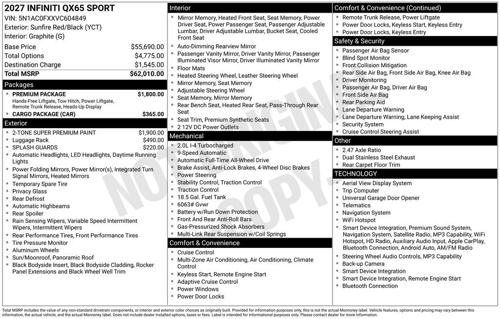 New 2027 INFINITI QX65 Sport w/ Premium Package AWD/4WD image 12