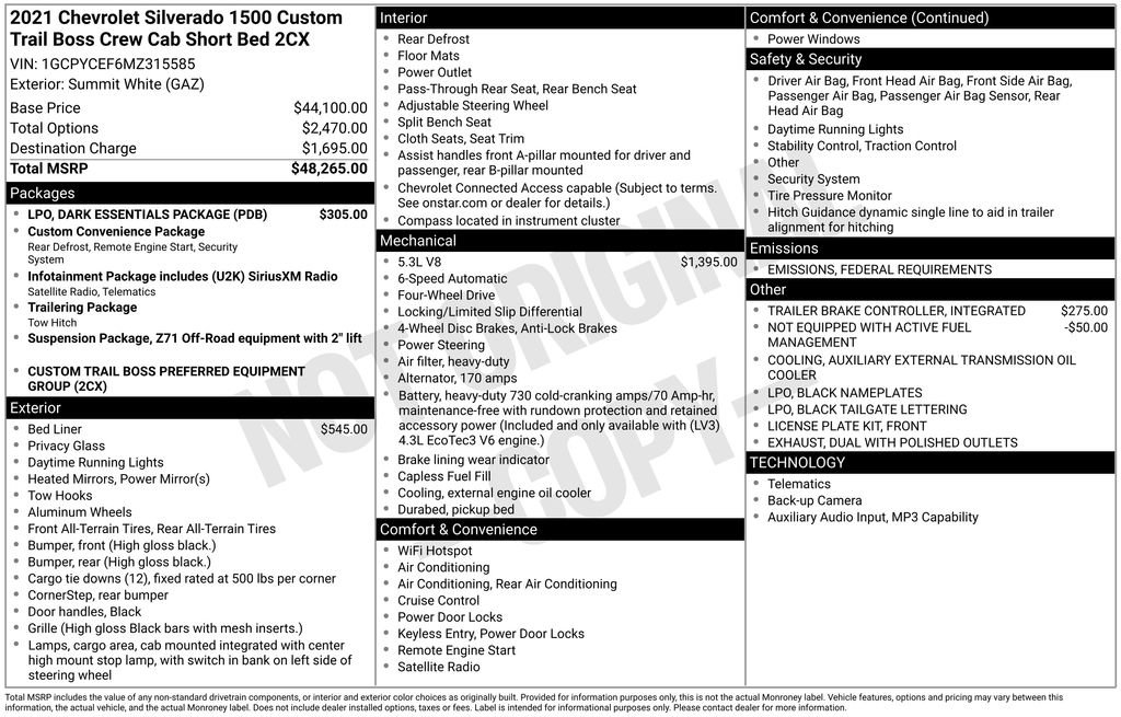 Used 2021 Chevrolet Silverado 1500 Custom Trail Boss w/ LPO, Dark Essentials Package image 4